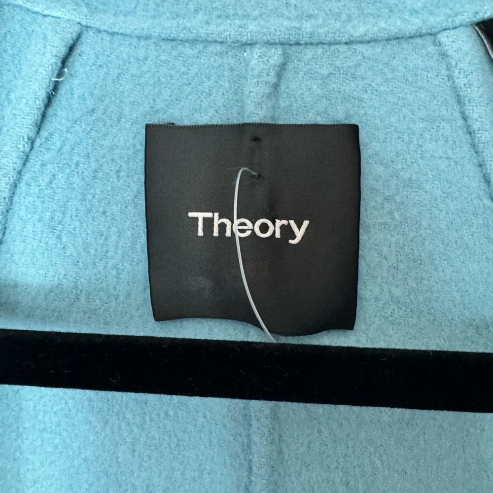 Theory Sileena Wool Cashmere Shawl Collar Coat Paradise Blue S Minimalist Chix